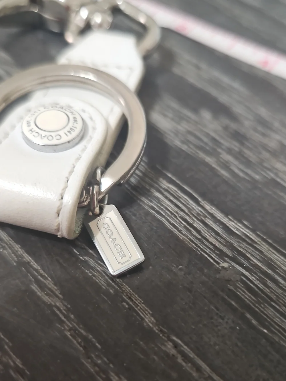 Leather White Coach Keyring